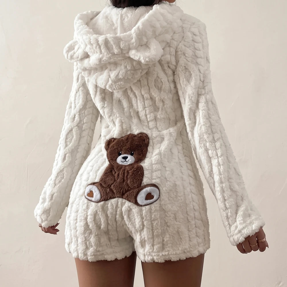 Plüsch Bären Kapuzen Jumpsuit