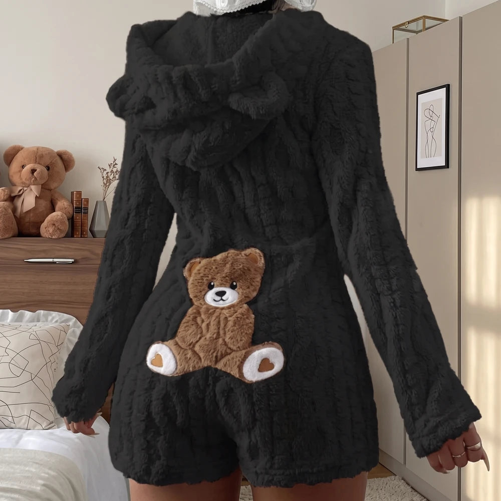 Plüsch Bären Kapuzen Jumpsuit
