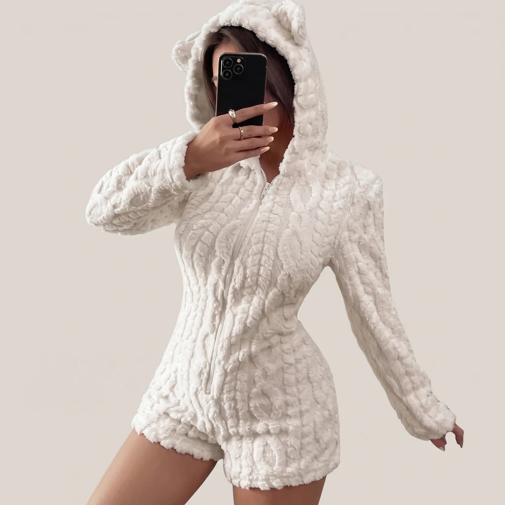 Plüsch Bären Kapuzen Jumpsuit