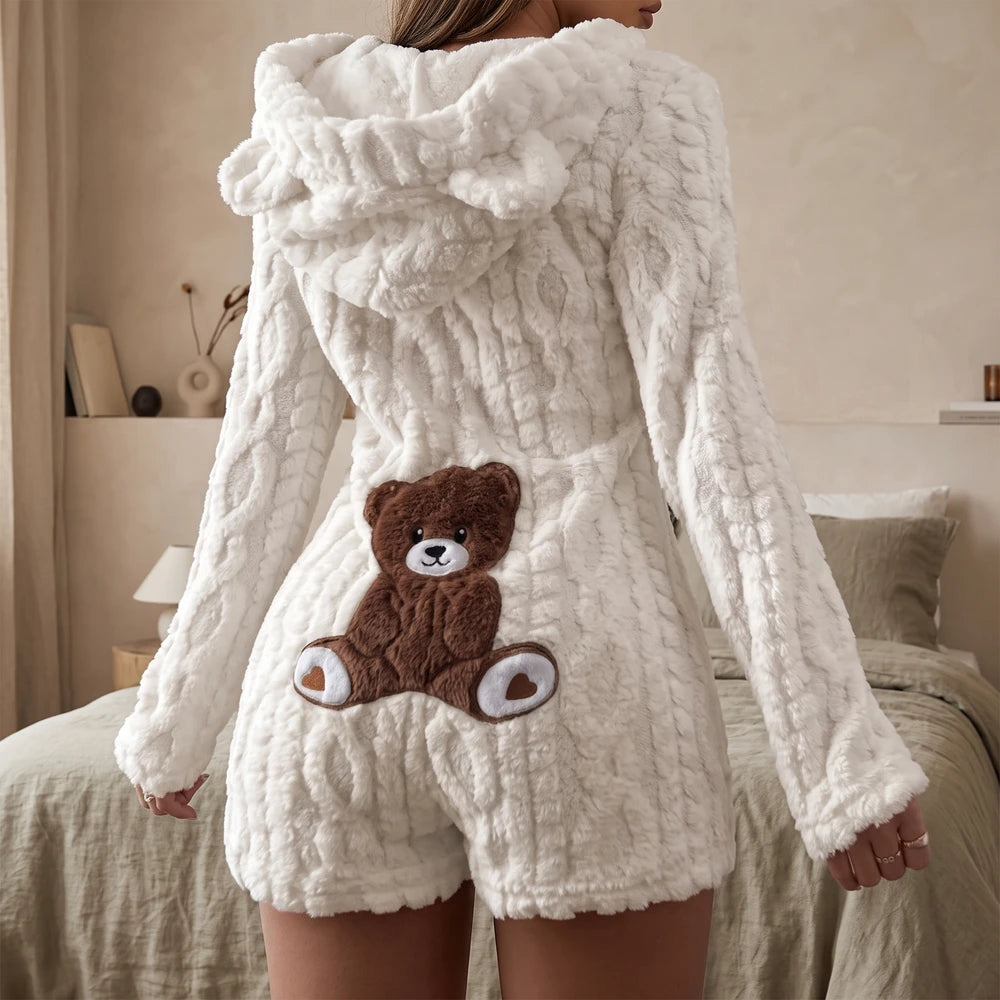Plüsch Bären Kapuzen Jumpsuit